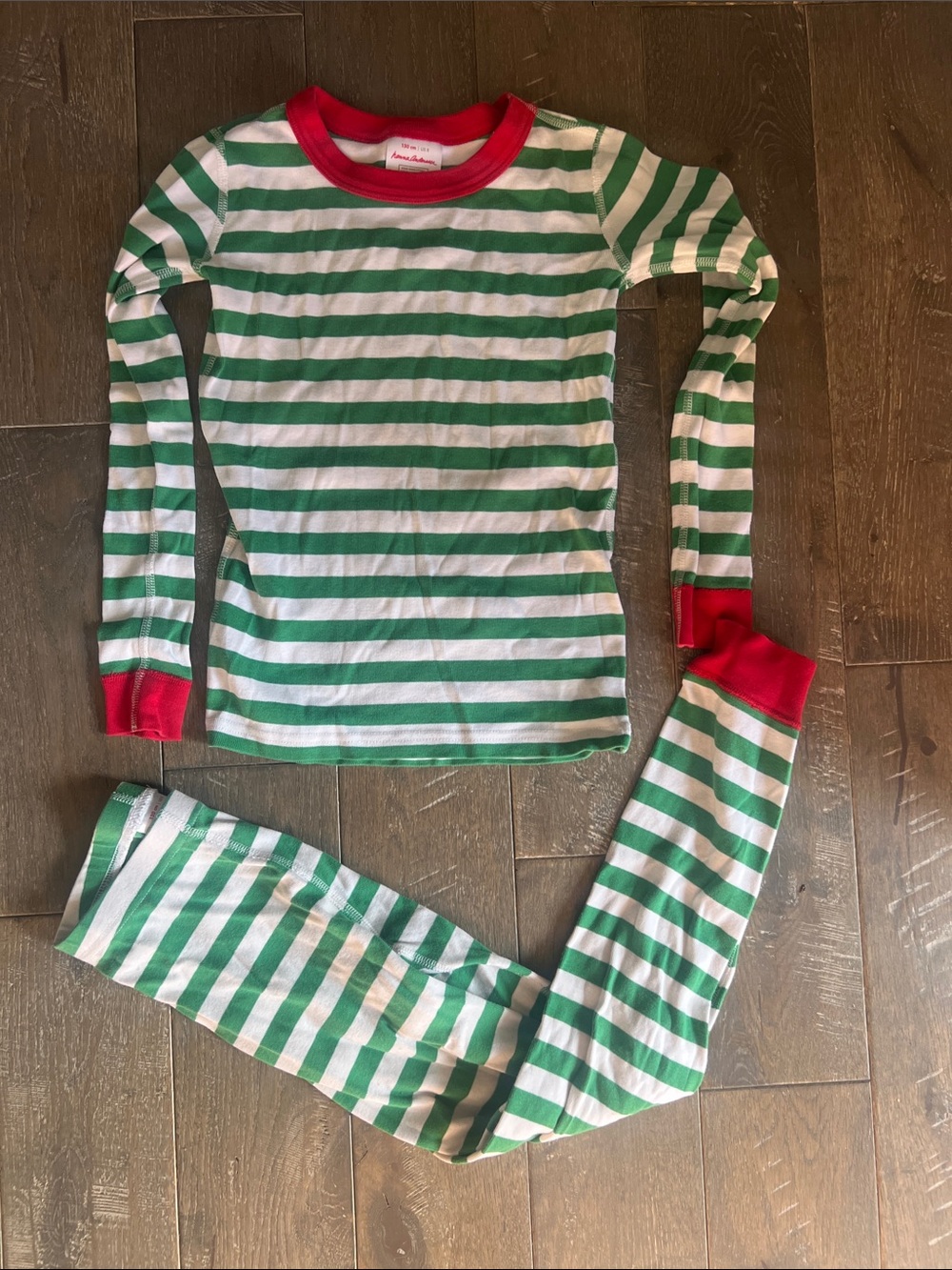 Hanna Andersson Green & White Striped Pajama Set with Red Trim